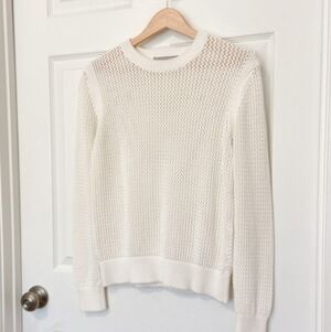 Everlane soft cotton crochet mesh crew bright white sweater